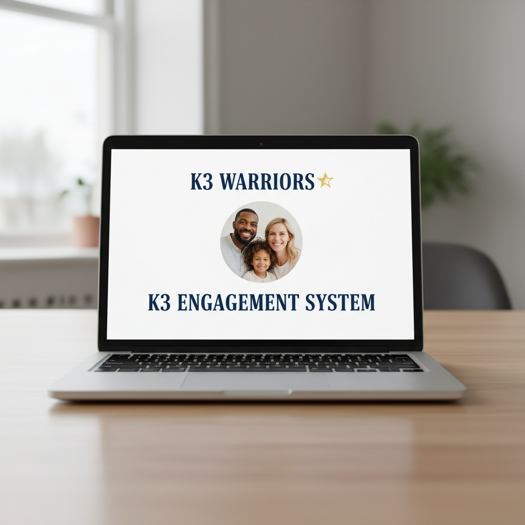 K3 Engagement™ System Toolkit shown across laptop, tablet, and printed materials